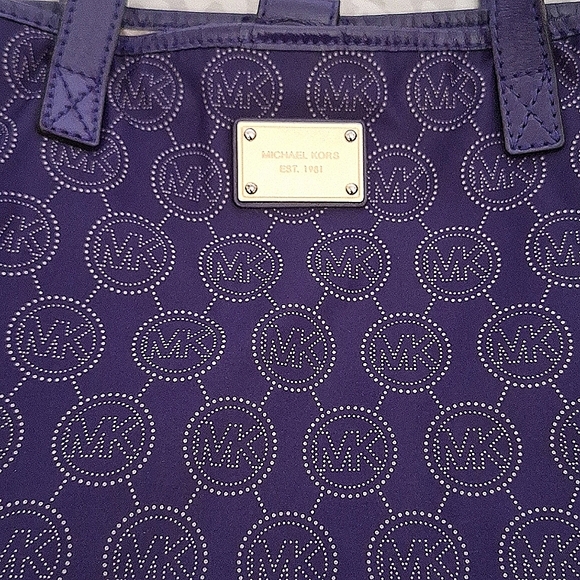 Purple & Gold Medium MK Monogram Dots Print Tote Bag - Picture 3 of 13